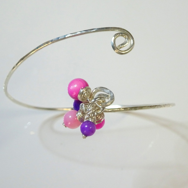 Σέτ βέργα βραχιόλι και δαχτυλίδι με χάντρες από σεντέφι σε αποχρώσεις του ροζ - ασήμι, σετ κοσμημάτων