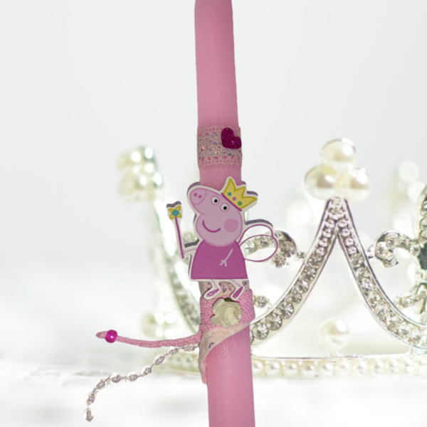Αρωματική λαμπάδα γουρουνάκι Princess με ξύλινο μαγνητάκι και πέρλες - λαμπάδες, για παιδιά - 2