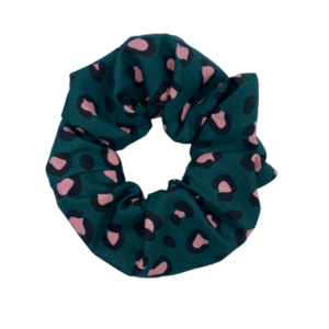 Scrunchie σε pattern Λεοπάρ κυπαρισσί - ύφασμα, animal print, λαστιχάκια μαλλιών