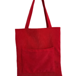 Tote τσάντα υφασμάτινη χειροποίητη κόκκινη κοτλέ 41x32cm - ύφασμα, ώμου, all day, tote, πάνινες τσάντες - 2