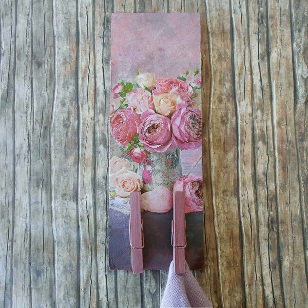Κρεμάστρα ξύλινη με τριαντάφυλλα 10x28cm - romantic, άνοιξη, κρεμάστρες - 5
