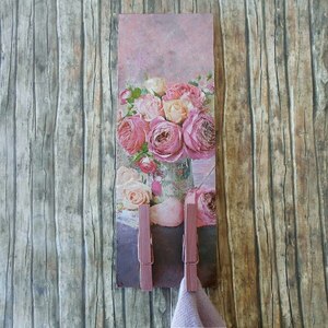 Κρεμάστρα ξύλινη με τριαντάφυλλα 10x28cm - romantic, άνοιξη, κρεμάστρες - 5