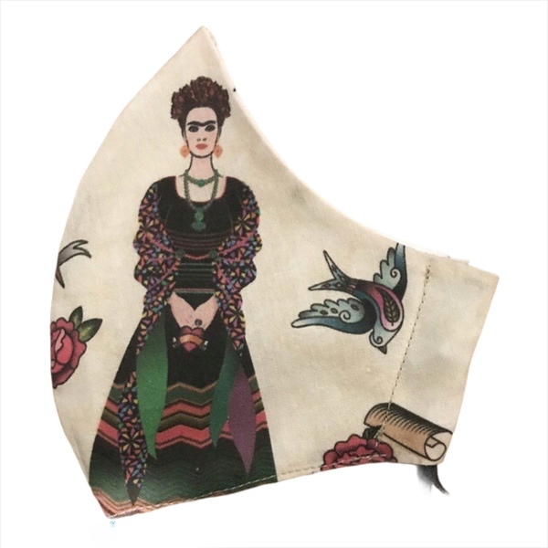 Μάσκα προσώπου Frida από βαμβακερό διπλό ύφασμα - ύφασμα, γυναικεία, κορίτσι, διπλής όψης, μάσκες προσώπου