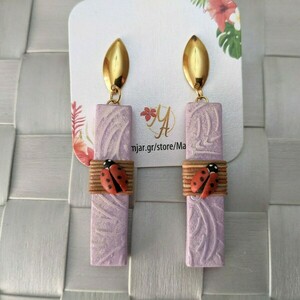 Σκουλαρίκια Λαμπάδες με πασχαλίτσες, Polymer Clay Earrings - επιχρυσωμένα, πηλός, ατσάλι, κρεμαστά