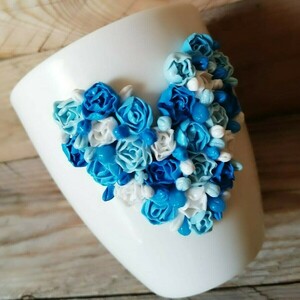 Τρισδιάστατη Χειροποίητη κούπα με πολυμερικό πηλό και σχέδιο μπλε λουλουδιών - καρδιά, δώρο, πορσελάνη, κούπες & φλυτζάνια, πολυμερικό πηλό - 2