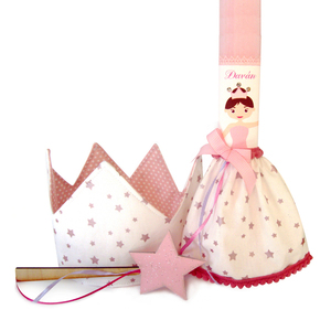 Σετ λαμπάδα πριγκίπισσα με κορώνα και ραβδί - πριγκίπισσες, λαμπάδες, για παιδιά, κορίτσι, μπαλαρίνες