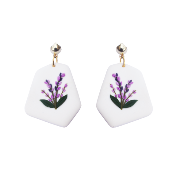 "Lavender dream"- Χειροποίητα σκουλαρίκια από πηλό με λουλούδια (πηλός, επιχρυσωμένα) - επιχρυσωμένα, ορείχαλκος, πηλός, λουλούδι, κρεμαστά