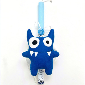 Γαλάζια Λαμπάδα με μπλε διακοσμητικό Εξωγήινο Τερατάκι "Monsteraki" - αγόρι, λαμπάδες, λούτρινα, για παιδιά, για εφήβους