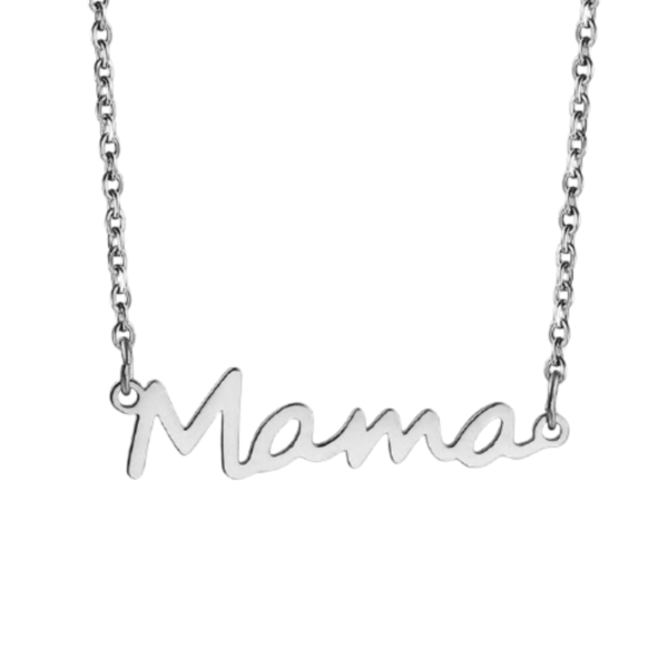 Ασημί Κολιέ "Mama" - μαμά, κοντά, ατσάλι, κοσμήματα, γιορτή της μητέρας - 2