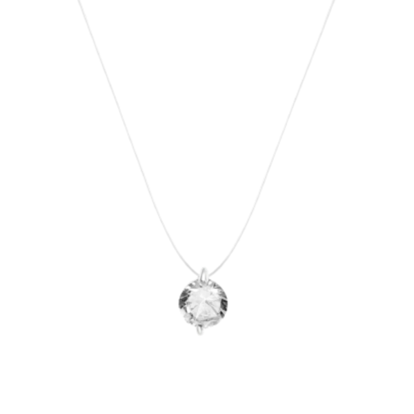 Διάφανο Κολιέ με Διαμαντάκι - γυαλί, charms, κοντά, κοσμήματα - 2