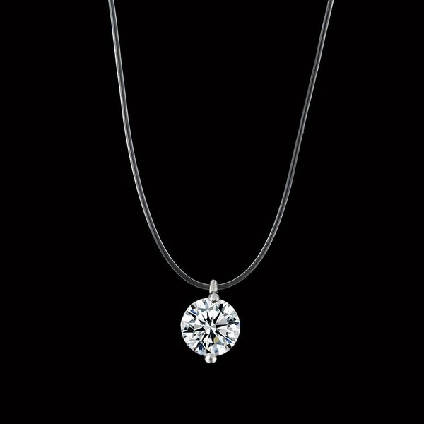 Διάφανο Κολιέ με Διαμαντάκι - γυαλί, charms, κοντά, κοσμήματα - 3