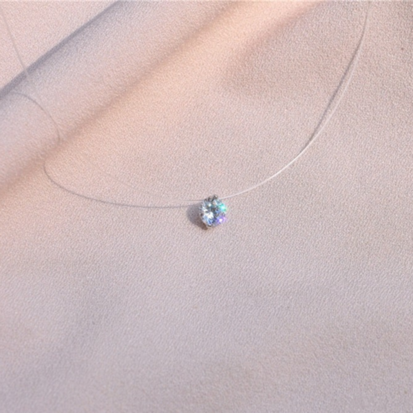 Διάφανο Κολιέ με Διαμαντάκι - γυαλί, charms, κοντά, κοσμήματα - 4