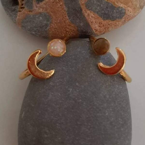 Δαχτυλίδι φεγγάρι - ημιπολύτιμες πέτρες, επιχρυσωμένα, μικρά, αυξομειούμενα - 2
