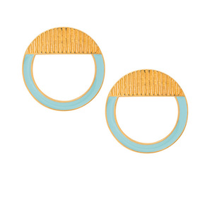 σκουλαρίκια γαλάζιος κύκλος με ανάγλυφες γραμμές 3,5εκ. χρυσό - επιχρυσωμένα, καρφωτά, καρφάκι