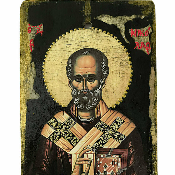 Χειροποίητη Εικόνα Του Αγίου Νικολάου Σε Ξύλο 14x21cm - πίνακες & κάδρα, εικόνες αγίων - 3
