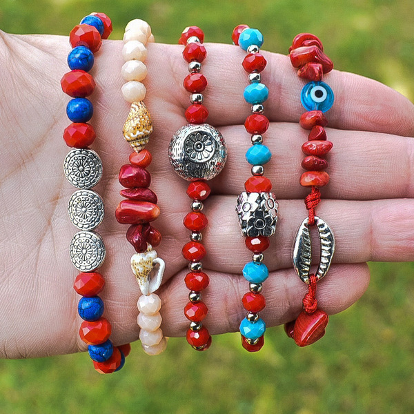 Βραχιόλι κόκκινο κοράλλι - ημιπολύτιμες πέτρες, μάτι, χεριού, αυξομειούμενα - 4