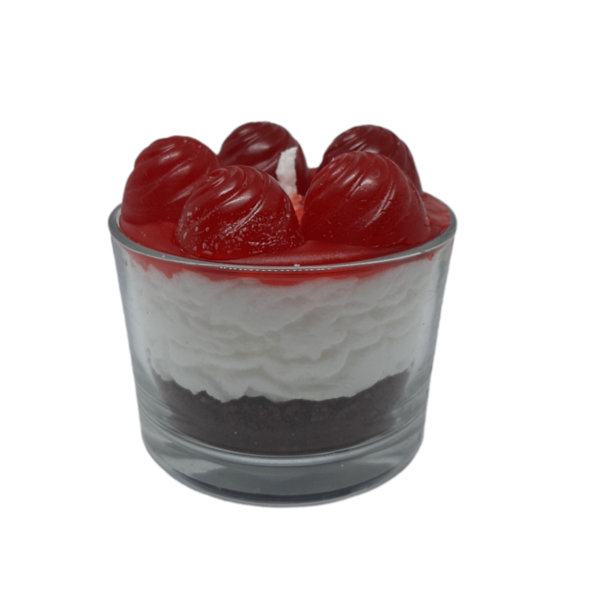 Κερί Χειροποίητο Αρωματικό Cheesecake Κόκκινο-Άσπρο-Καφέ 8x8cm - αρωματικά κεριά