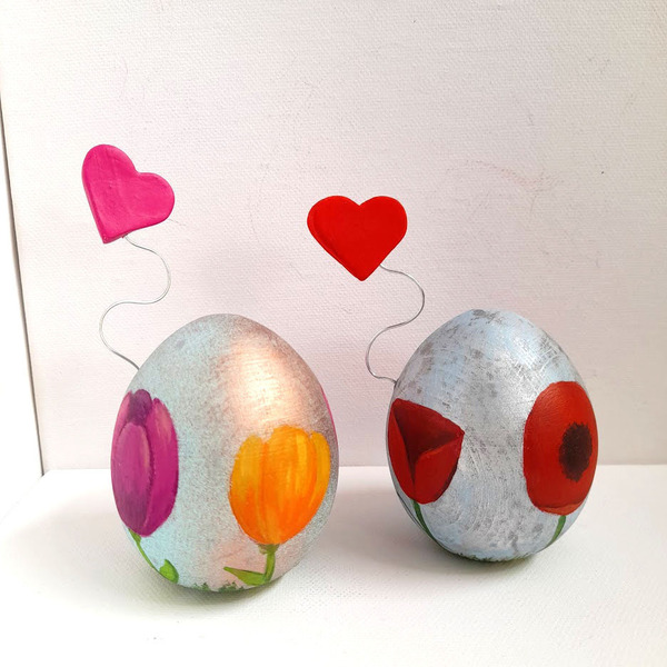 Ξύλινο αυγό με Τουλίπες! - ζωγραφισμένα στο χέρι, διακοσμητικά, πασχαλινά αυγά διακοσμητικά - 4