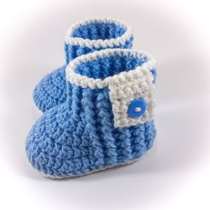 Πλεκτά λευκά-μπλε μποτάκια για αγόρια/ παπούτσια /0-12/ Crochet white-blue booties for a baby boy - αγόρι, βρεφικά ρούχα - 2