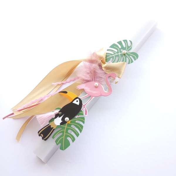 Λαμπάδα με Τουκάν και Φλαμίνγκο με Κιτ Χειροτεχνίας Tropical Τετράγωνο Αρωματικό κερί 30cm - κορίτσι, λαμπάδες, σετ, flamingos, για παιδιά - 4