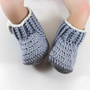 Πλεκτά λευκά-γκρι μποτάκια για αγόρια/ παπούτσια /0-12/ Crochet white-grey booties for a baby boy - αγόρι, βρεφικά ρούχα, αγκαλιάς - 4