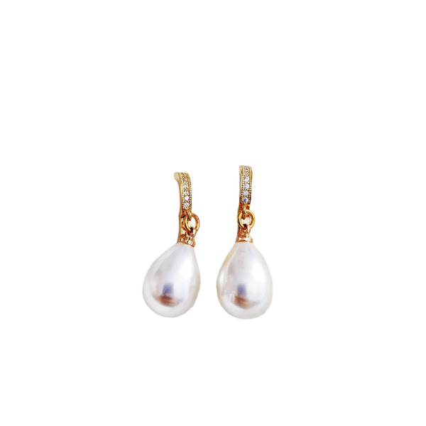 Pearl earrings σκουλαρίκια περλα σταγονα 3εκα - ημιπολύτιμες πέτρες, επιχρυσωμένα, ορείχαλκος, κρίκοι, πέρλες, faux bijoux