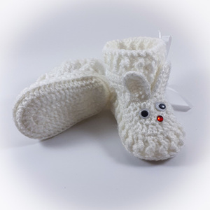 Πλεκτά λευκά παπούτσια για μωρά/ κουνελάκια/ 0-12/ Crochet white booties for a babies/ bunnies - κορίτσι, αγόρι, βρεφικά ρούχα - 2