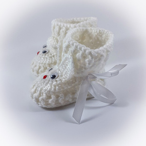 Πλεκτά λευκά παπούτσια για μωρά/ κουνελάκια/ 0-12/ Crochet white booties for a babies/ bunnies - κορίτσι, αγόρι, βρεφικά ρούχα - 3