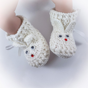Πλεκτά λευκά παπούτσια για μωρά/ κουνελάκια/ 0-12/ Crochet white booties for a babies/ bunnies - κορίτσι, αγόρι, βρεφικά ρούχα - 4