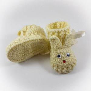 Πλεκτά εκρού παπούτσια για μωρά/ κουνελάκια/ 0-12/ Crochet cream booties for a babies/ bunnies - κορίτσι, αγόρι, βρεφικά ρούχα - 2
