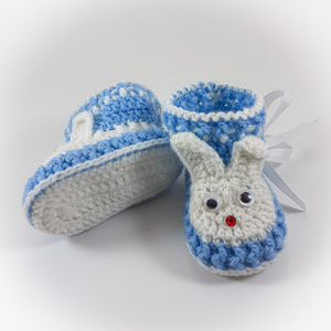 Πλεκτά μπλε-λευκά παπούτσια για μωρά/ κουνελάκια/ 0-12/ Crochet blue-white booties for a babies/ bunnies - αγόρι, βρεφικά ρούχα - 2