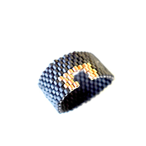 Δαχτυλίδι μαύρο και χρυσαφί με χάντρες miyuki delica - χάντρες, miyuki delica, σταθερά, μεγάλα, δώρα για γυναίκες