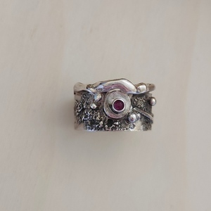 Aσημενιο δακτυλίδι με γραναδα - ημιπολύτιμες πέτρες, ασήμι 925, boho, μεγάλα, αυξομειούμενα - 2