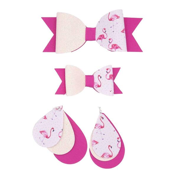 Flamingo Φιογκακια Μαλλιών με κλιπ με Σκουλαρίκια Ροζ σετ 3 τεμαχίων - μαλλιά, flamingos, δώρα γενεθλίων, hair clips