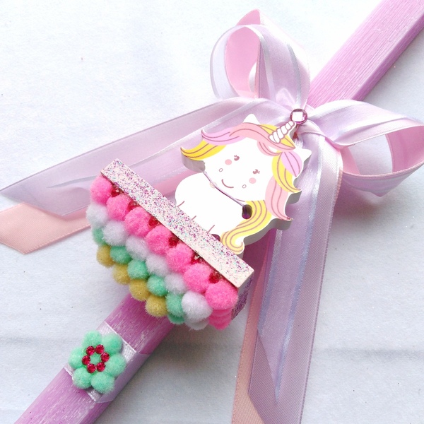 Λαμπάδα με cloudy μονόκερο για κορίτσι 39*2,2*2,2cm - κορίτσι, λαμπάδες, για παιδιά, για εφήβους, για μωρά - 2