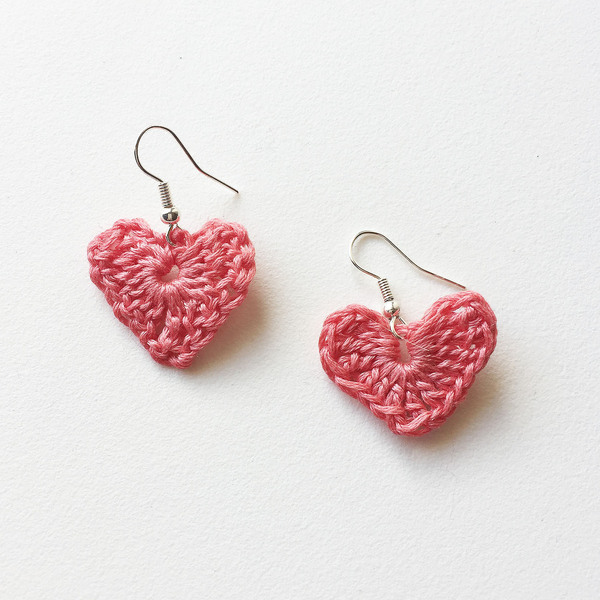 Σκουλαρίκια Πλεκτά Καρδούλα Ροζ 1 - καρδιά, μικρά, κρεμαστά, πλεκτά, φθηνά