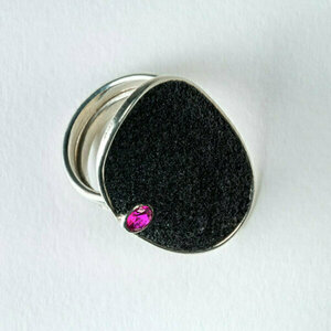 Δαχτυλίδι μαύρης άμμου ασημένιο δαχτυλίδι 925, Χειροποίητο με κόκκινο CZ, , Δαχτυλίδι οργανικής υφής, γυναικείο δαχτυλίδι, Δαχτυλίδι δώρου, μοναδικό , κομψό. - ημιπολύτιμες πέτρες, ασήμι 925, boho, μεγάλα, αυξομειούμενα - 4