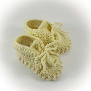 Πλεκτά εκρού παπούτσια για μωρά/ σπορτέξ / 0-12/ Crochet cream booties for a babies/ sneakers - κορίτσι, αγόρι, βρεφικά ρούχα - 3