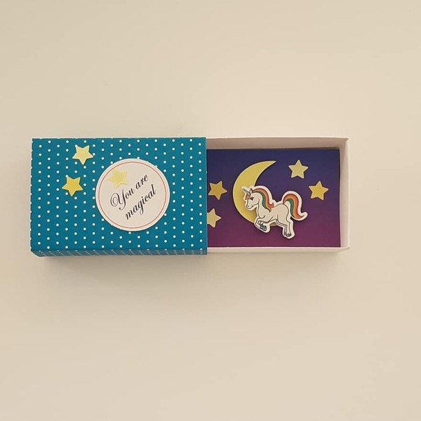 Ευχετήρια Κάρτα Message in a MatchBox, Unicorn - δώρο, δώρα γενεθλίων, κάρτα ευχών, γέννηση, γενική χρήση