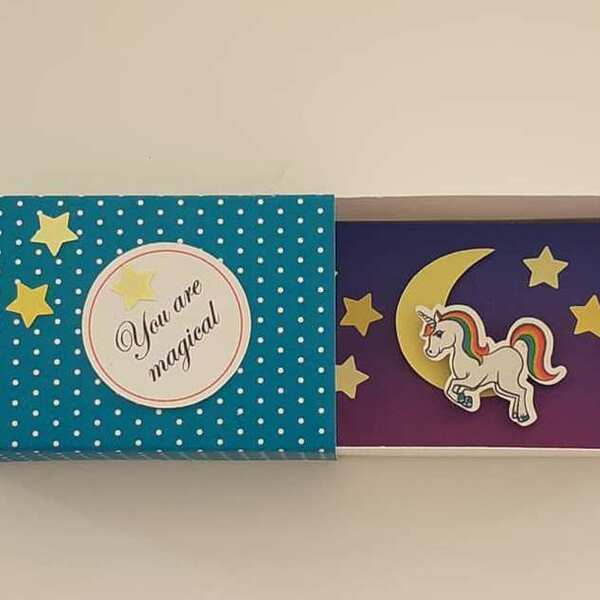Ευχετήρια Κάρτα Message in a MatchBox, Unicorn - δώρο, δώρα γενεθλίων, κάρτα ευχών, γέννηση, γενική χρήση - 2