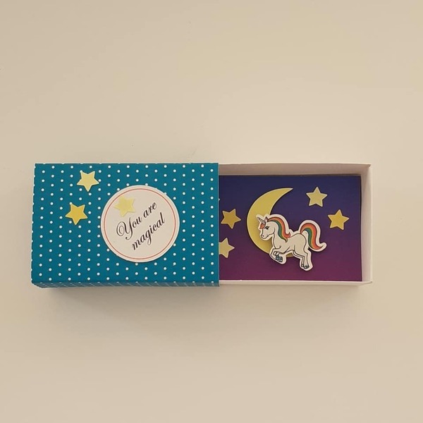 Ευχετήρια Κάρτα Message in a MatchBox, Unicorn - δώρο, δώρα γενεθλίων, κάρτα ευχών, γέννηση, γενική χρήση - 4