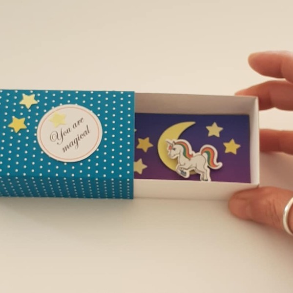 Ευχετήρια Κάρτα Message in a MatchBox, Unicorn - δώρο, δώρα γενεθλίων, κάρτα ευχών, γέννηση, γενική χρήση - 3