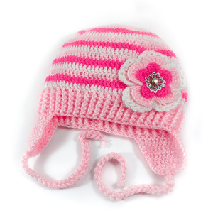 Πλεκτό ροζ-λευκό-φούξια σκουφάκι για κορίτσια με λουλούδι / σκουφί για μωρό/ 0-5 ετών / Crochet pink hat for a baby girl - κορίτσι, παιδικά ρούχα, βρεφικά ρούχα
