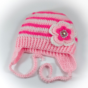 Πλεκτό ροζ-λευκό-φούξια σκουφάκι για κορίτσια με λουλούδι / σκουφί για μωρό/ 0-5 ετών / Crochet pink hat for a baby girl - κορίτσι, παιδικά ρούχα, βρεφικά ρούχα - 3