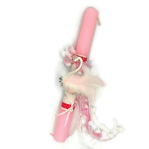 Αρωματική στρόγγυλη ροζ λαμπάδα 30cm ''Κύκνος'' - κορίτσι, λαμπάδες, κύκνος, για παιδιά, για μωρά