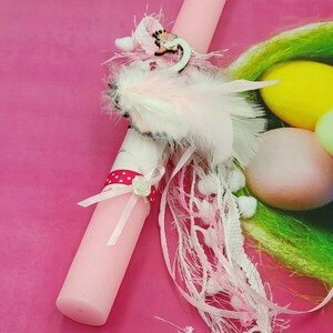 Αρωματική στρόγγυλη ροζ λαμπάδα 30cm ''Κύκνος'' - κορίτσι, λαμπάδες, κύκνος, για παιδιά, για μωρά - 4