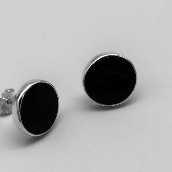 Μαύρος Αχάτης καρφωτά σκουλαρίκια Ασήμι 925 - ασήμι, καρφωτά, μικρά - 2