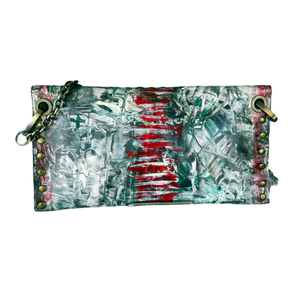 Δερμάτινη τσάντα χειροποίητη Red and Green Abstract - ώμου, φάκελοι, all day, δέρμα, μικρές - 3