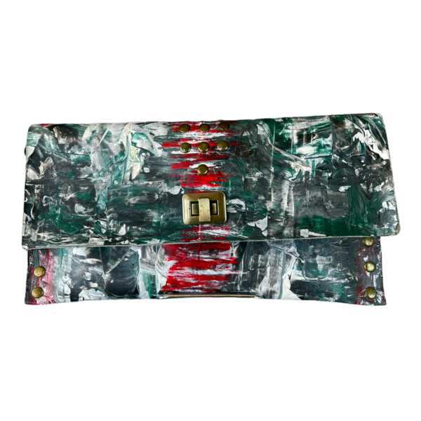 Δερμάτινη τσάντα χειροποίητη Red and Green Abstract - δέρμα, φάκελοι, ώμου, all day, μικρές - 4