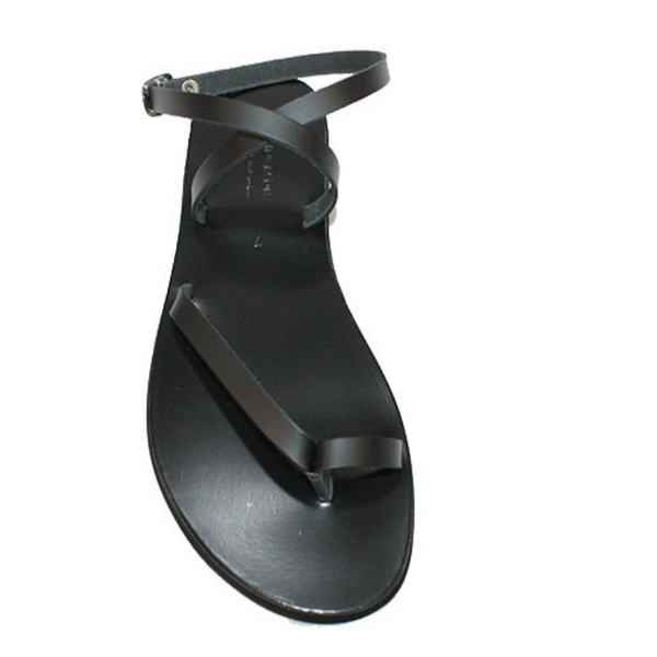 Δερμάτινα σανδάλια (στριφτό) - δέρμα, μαύρα, φλατ, ankle strap - 2